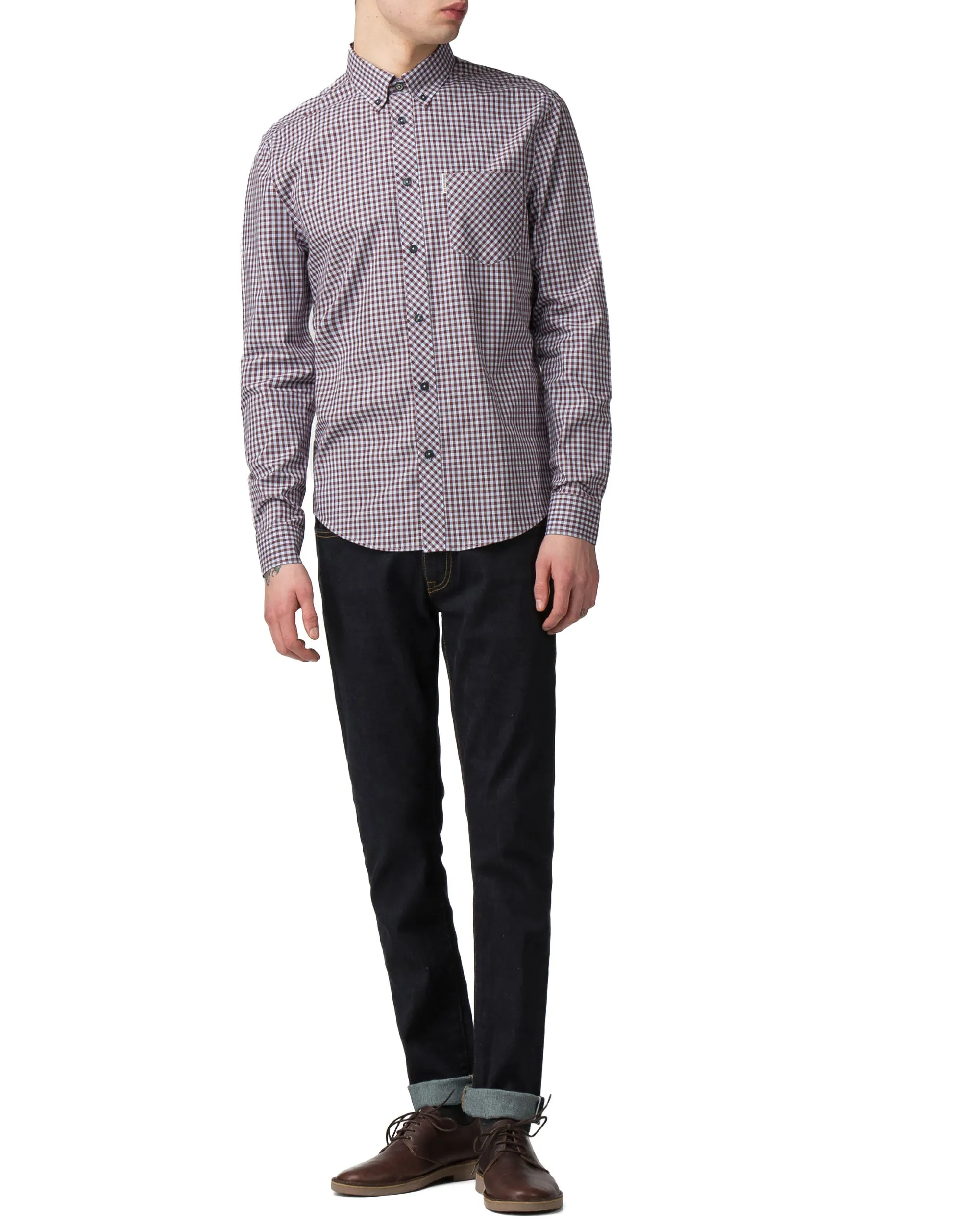 Long-Sleeve Gingham Shirt - Wine sold by Ben Sherman product image thumbnail 5
