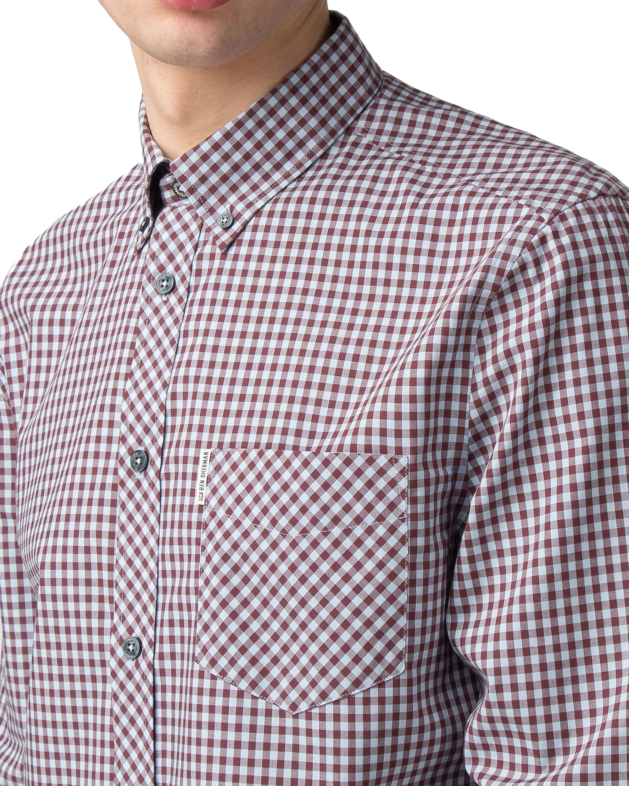 Long-Sleeve Gingham Shirt - Wine sold by Ben Sherman product image thumbnail 3