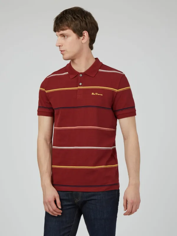 Fine Stripe Jersey Polo - Claret sold by Ben Sherman