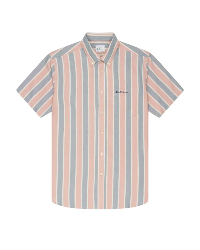 Short-Sleeve Block-Stripe Shirt - Anise sold by Ben Sherman