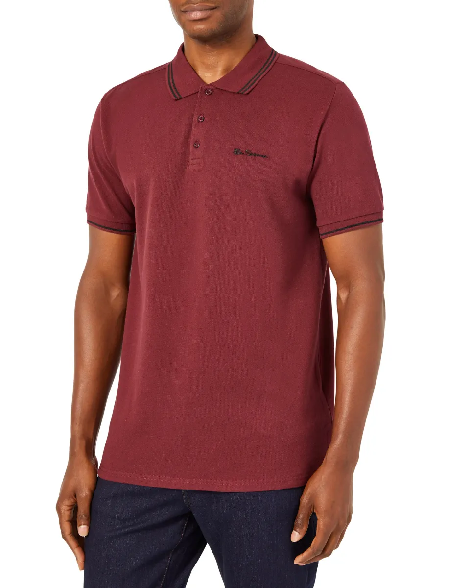 Script Tipped Pique Polo Shirt - Wine/Black sold by Ben Sherman