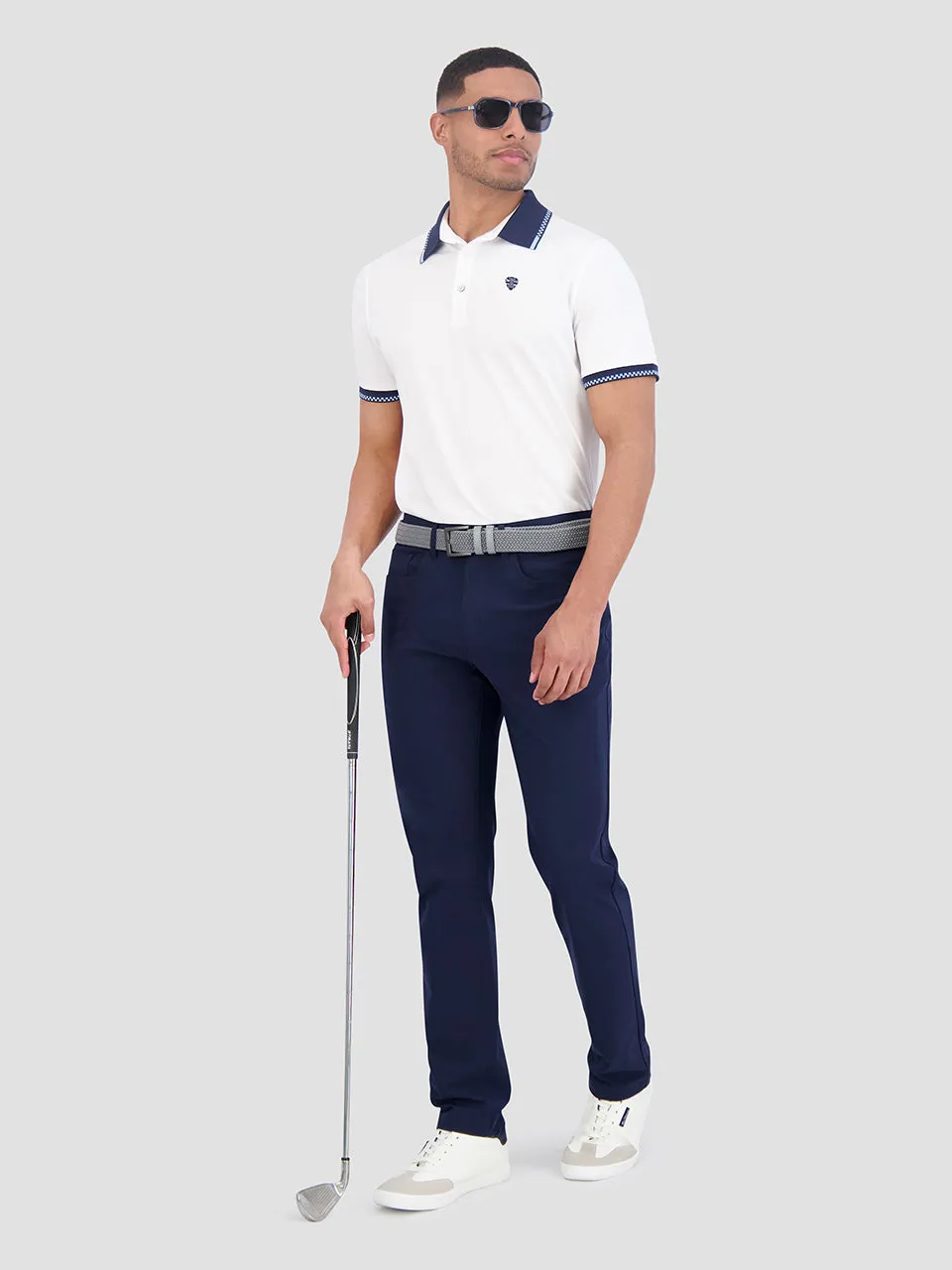 Checker Rib Air Pique Sports Fit Polo - White sold by Ben Sherman