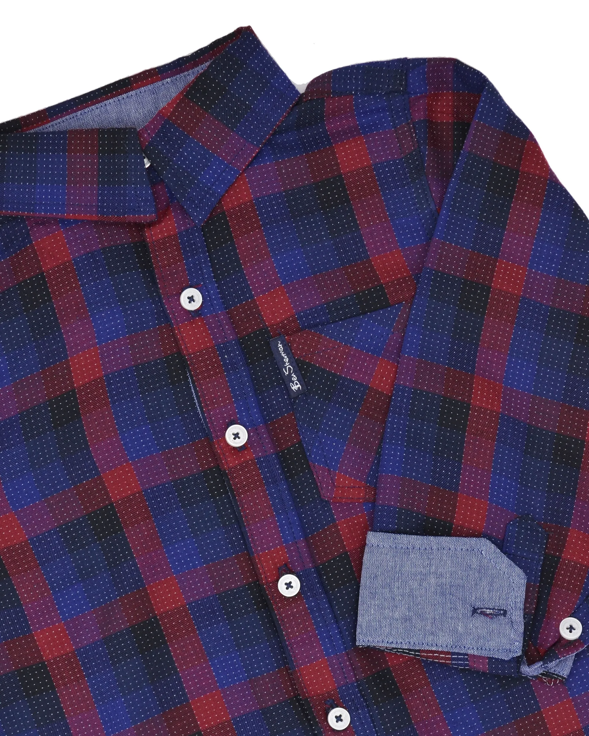 Boys' Black/Blue/Red Plaid Button-Down Shirt (Sizes 8-18) sold by Ben Sherman product image thumbnail 4