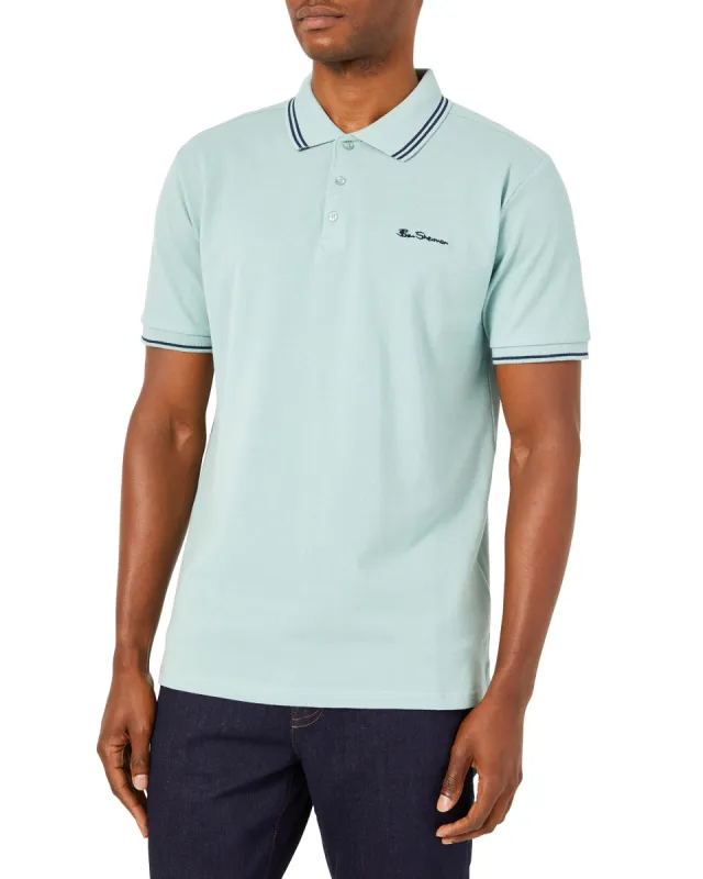 Script Tipped Pique Polo Shirt - Mint/Navy sold by Ben Sherman