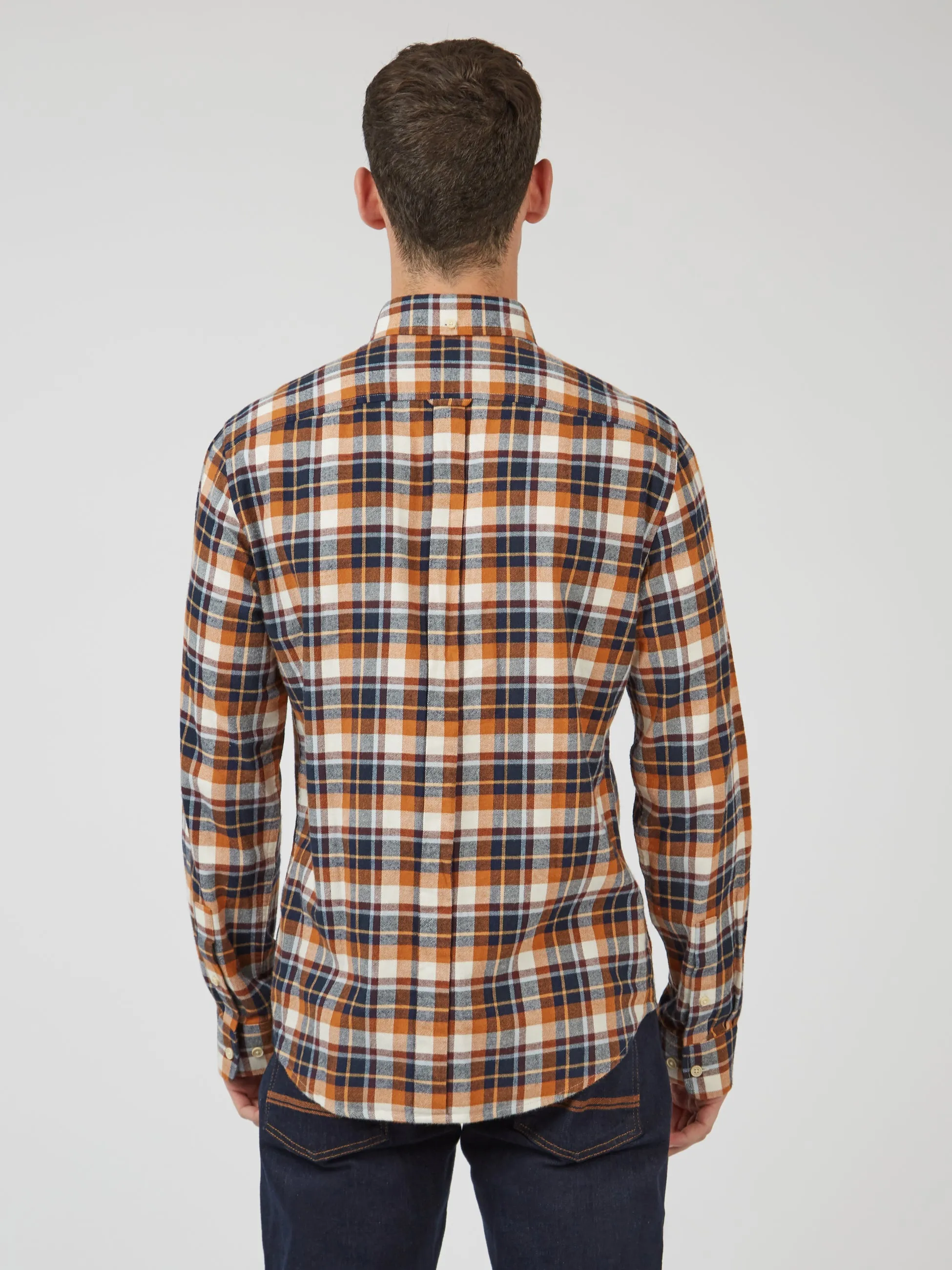 Brushed Plaid Check Long-Sleeve Shirt - Dark Orange sold by Ben Sherman product image thumbnail 5