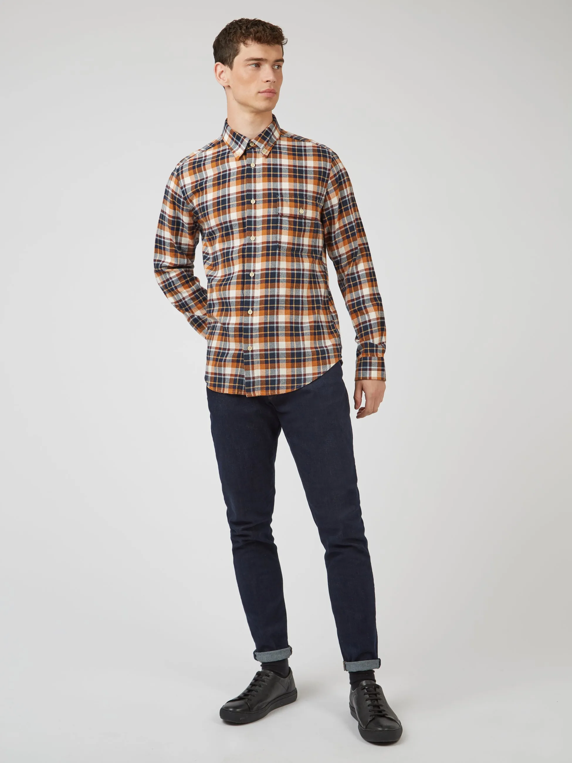 Brushed Plaid Check Long-Sleeve Shirt - Dark Orange sold by Ben Sherman product image thumbnail 4