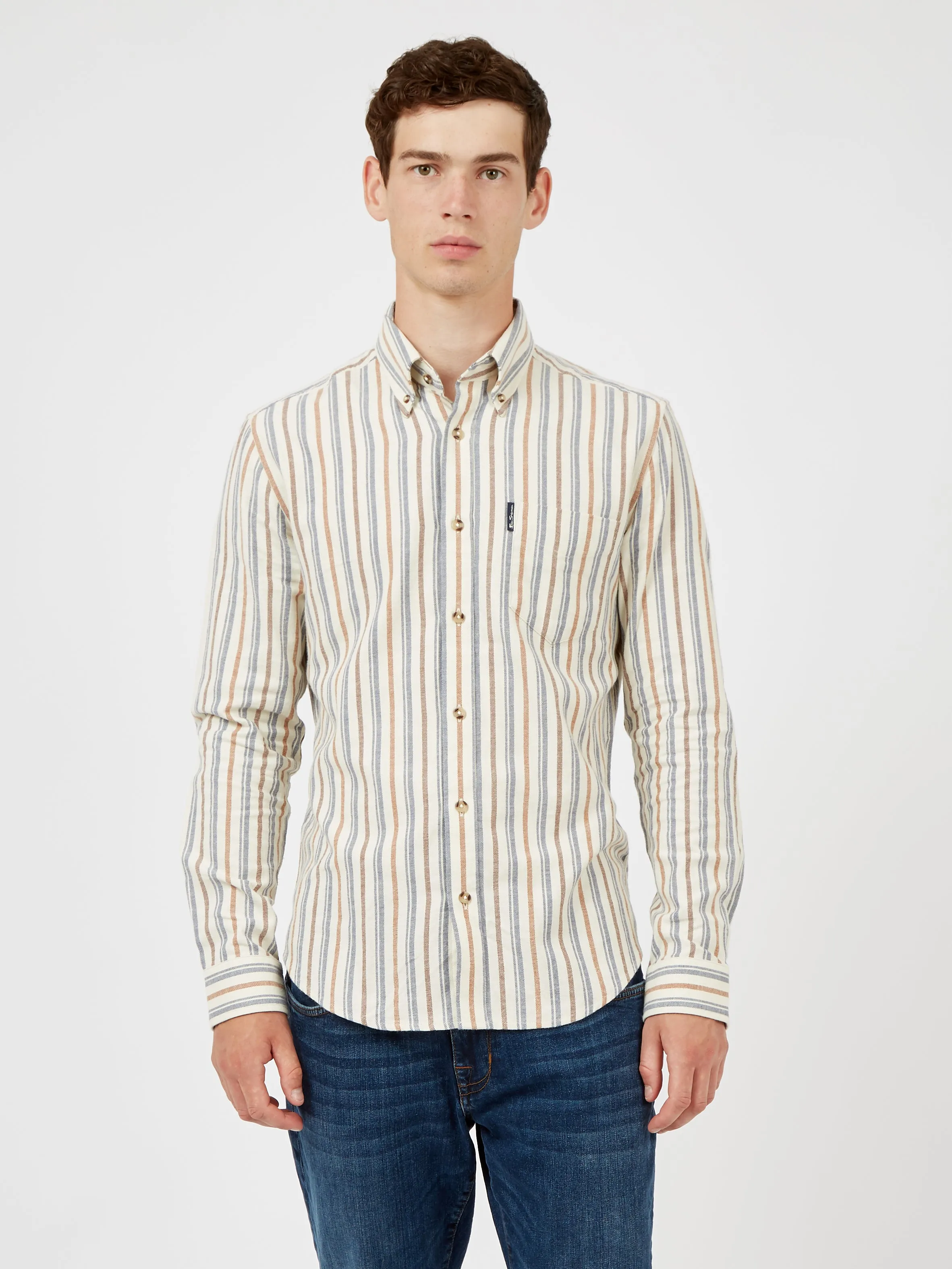 Long-Sleeve Brushed Vertical-Stripe Shirt - Ivory sold by Ben Sherman