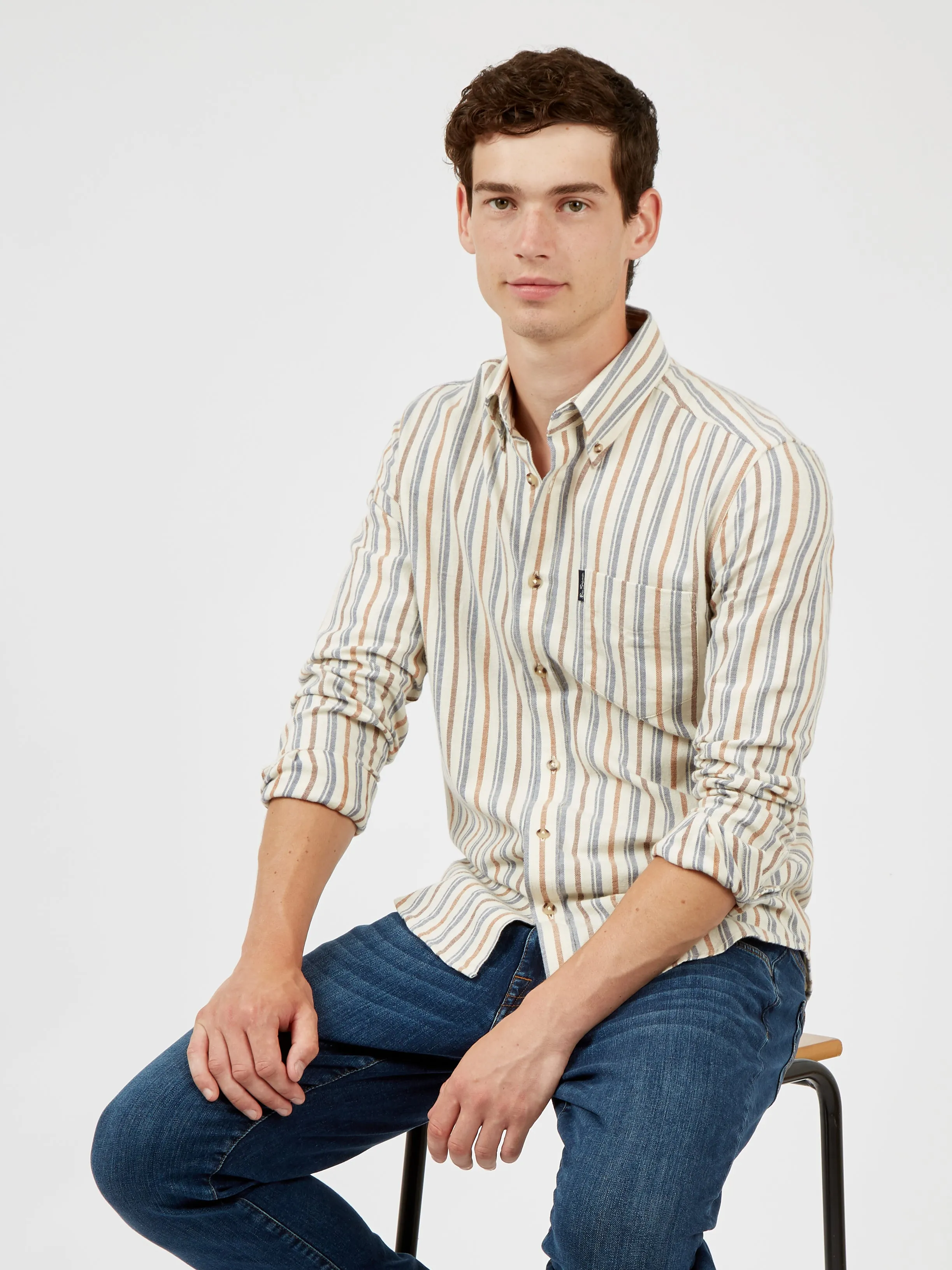 Long-Sleeve Brushed Vertical-Stripe Shirt - Ivory sold by Ben Sherman product image thumbnail 4