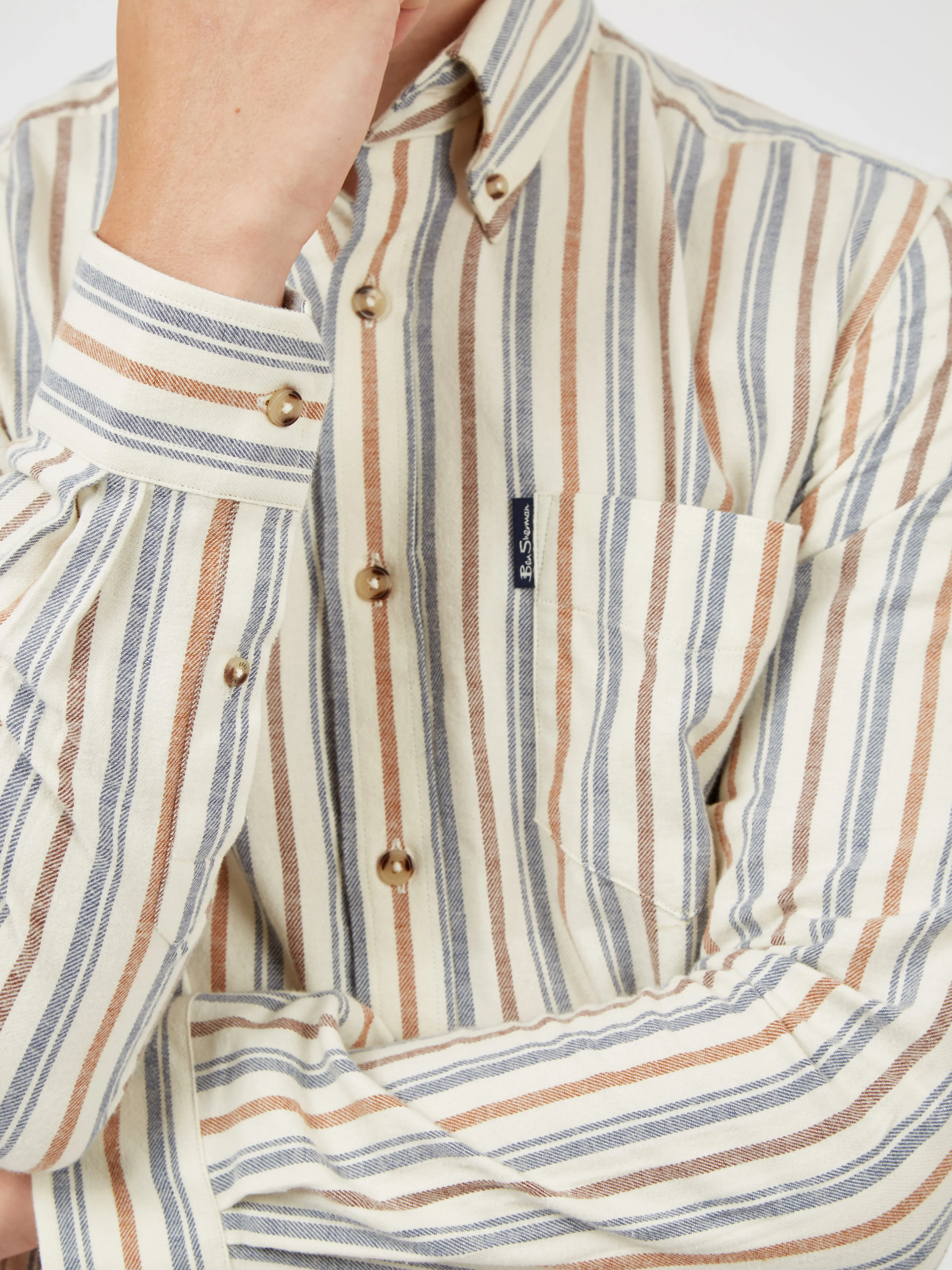 Long-Sleeve Brushed Vertical-Stripe Shirt - Ivory sold by Ben Sherman product image thumbnail 3