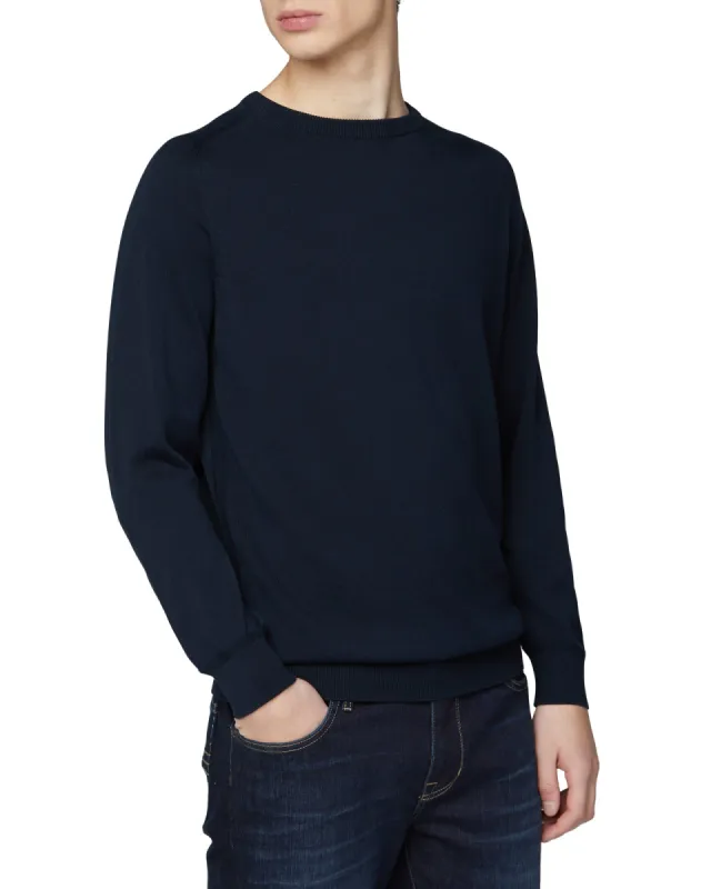 Signature Cotton Crewneck Sweater - Dark Navy sold by Ben Sherman