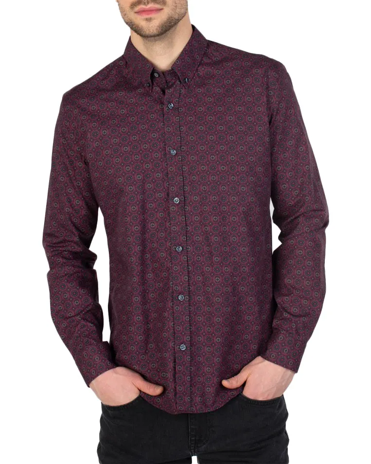 Long-Sleeve Foulard Geo Shirt - Wine sold by Ben Sherman