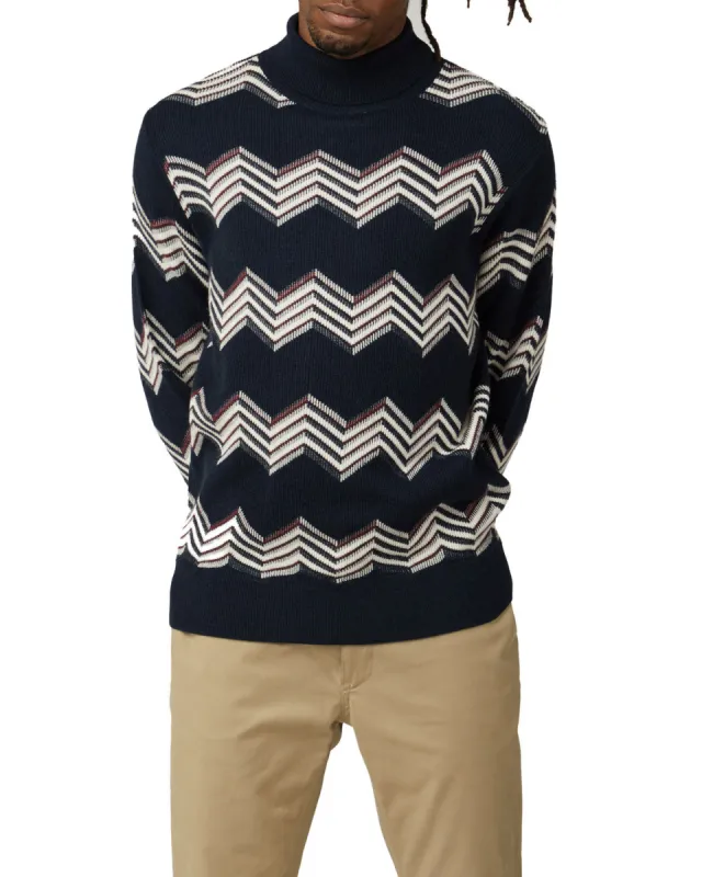 Pattern Roll Neck Sweater - Dark Navy sold by Ben Sherman
