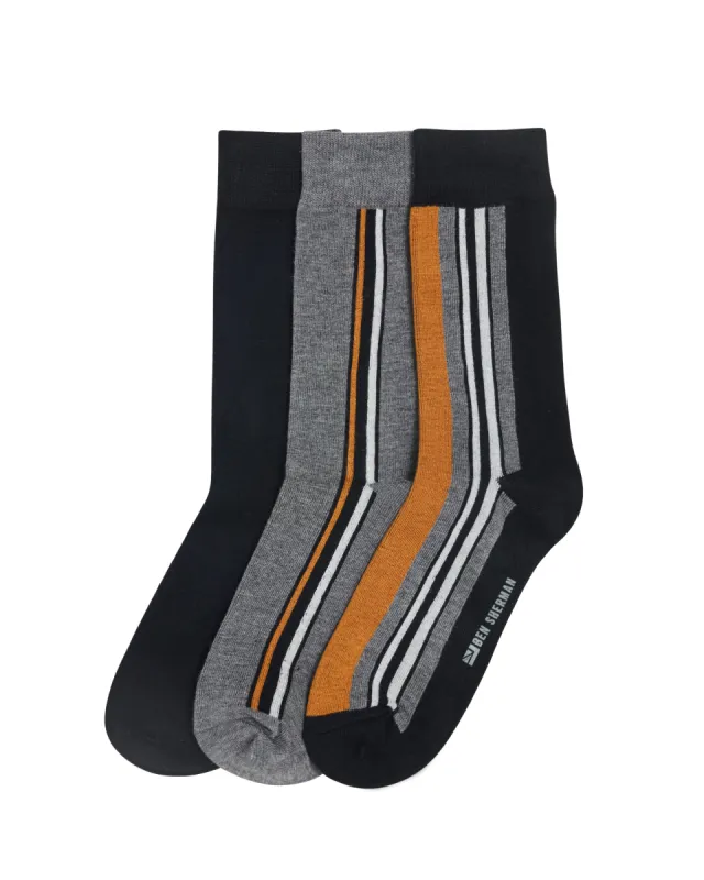 Grundy Men's 3-Pack Socks - Grey/Black/Gold Stripe sold by Ben Sherman