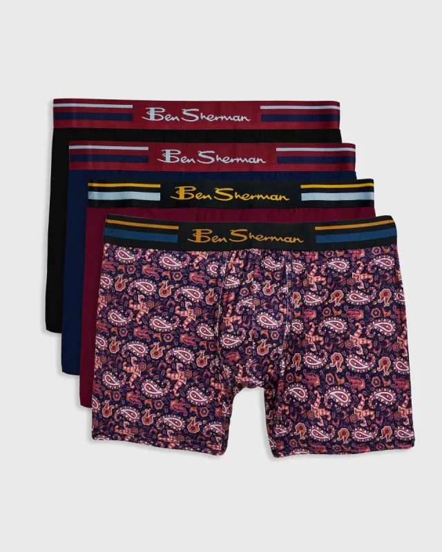 Men's 4-Pack Microfiber Boxers - Paisley/Burgundy/Navy/Black sold by Ben Sherman
