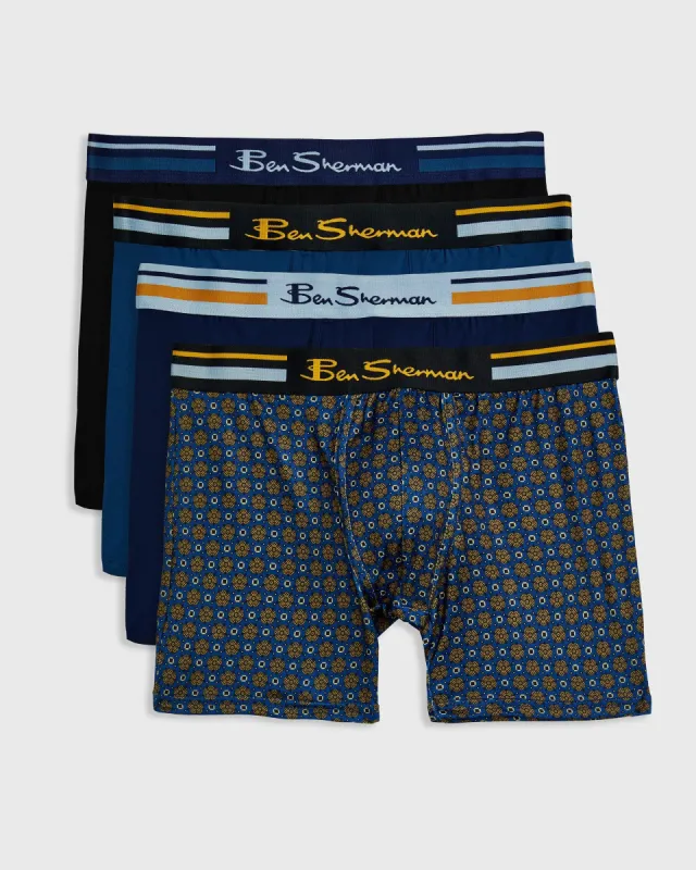 Men's 4-Pack Microfiber Boxers - Floral/Blue/Black sold by Ben Sherman