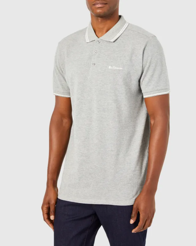 Script Tipped Pique Polo Shirt - Grey/White sold by Ben Sherman