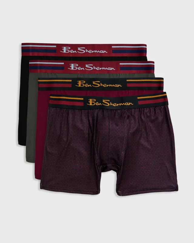 Men's 4-Pack Microfiber Boxers - Red/Burgundy/Grey/Black sold by Ben Sherman