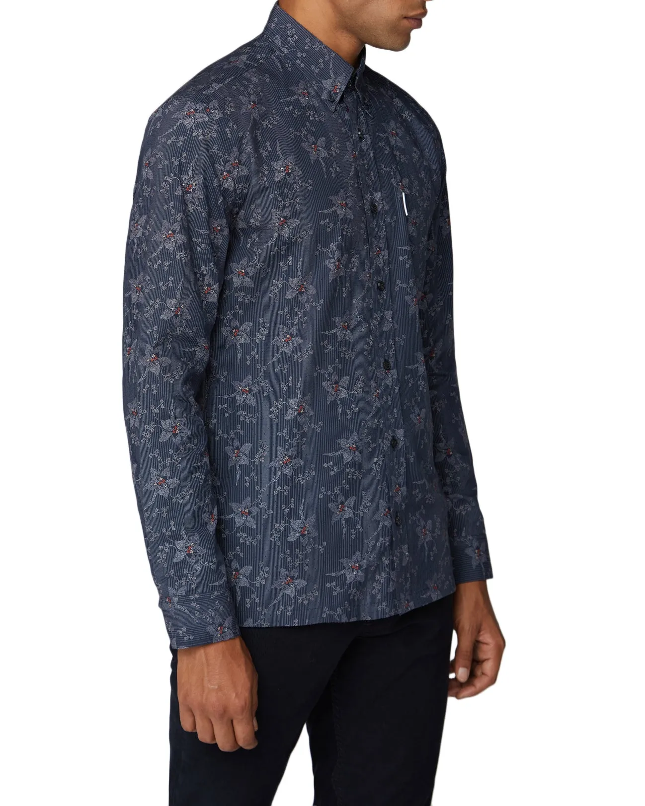 Long-Sleeve Archive Astoria Printed Shirt - Navy sold by Ben Sherman