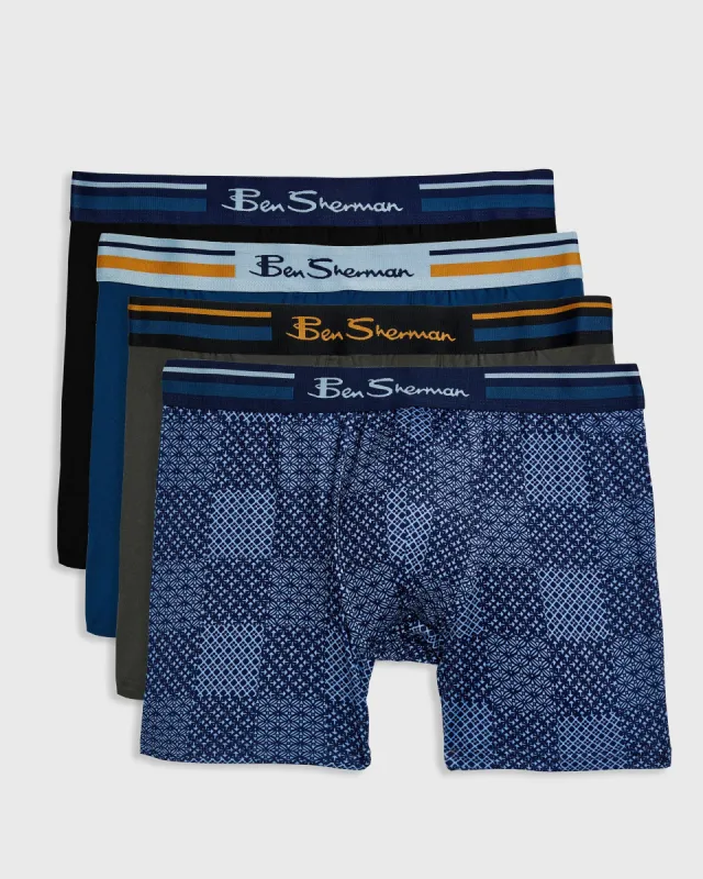 Men's 4-Pack Microfiber Boxers - Check/Blue/Grey/Black sold by Ben Sherman