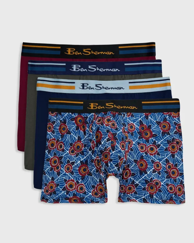 Men's 4-Pack Microfiber Boxers - Blue/Grey/Burgundy sold by Ben Sherman