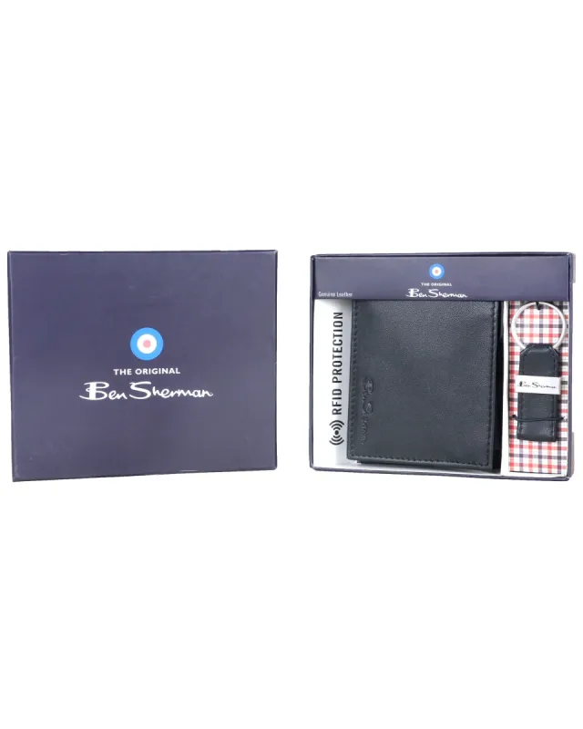 Sheepskin Leather 5-Pocket Wallet & Key Fob Set - Black made by Heritage
