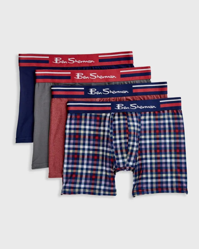Men's 4-Pack Microfiber Boxer Briefs - Plaid/Red/Grey/Navy sold by Ben Sherman