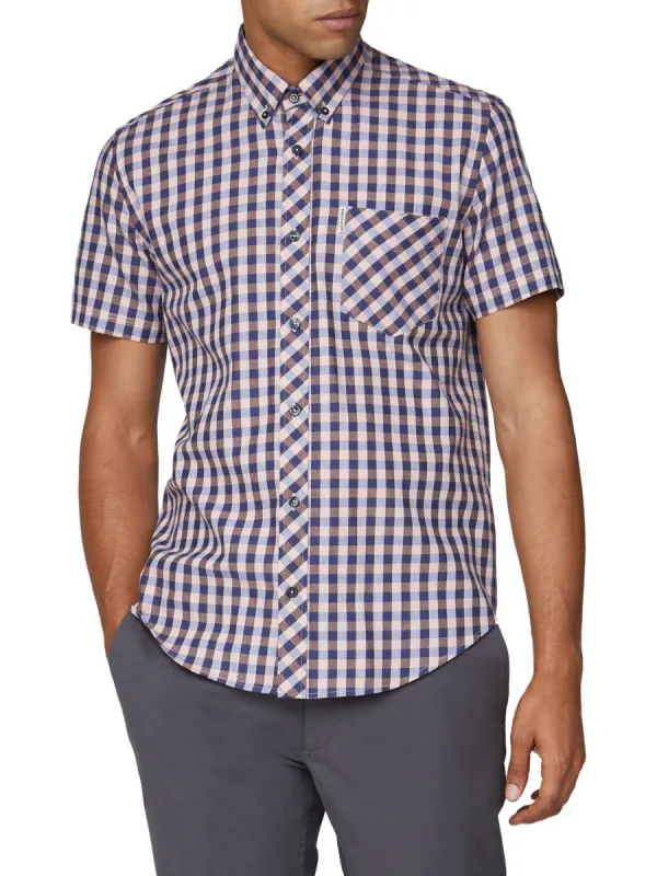 Short Sleeve Twill Gingham Shirt - Peach sold by Ben Sherman