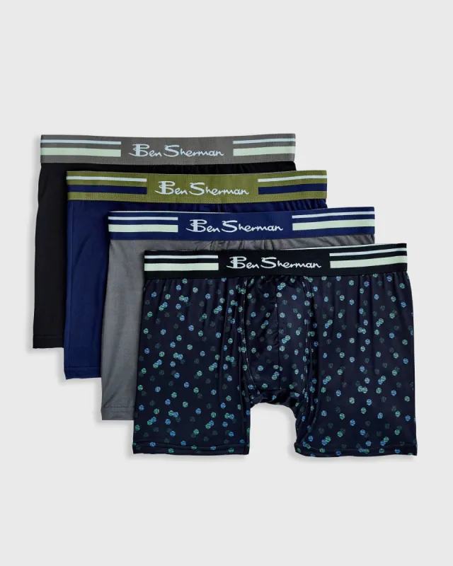 Men's 4-Pack Microfiber Boxer Briefs - Blue/Grey/Black sold by Ben Sherman