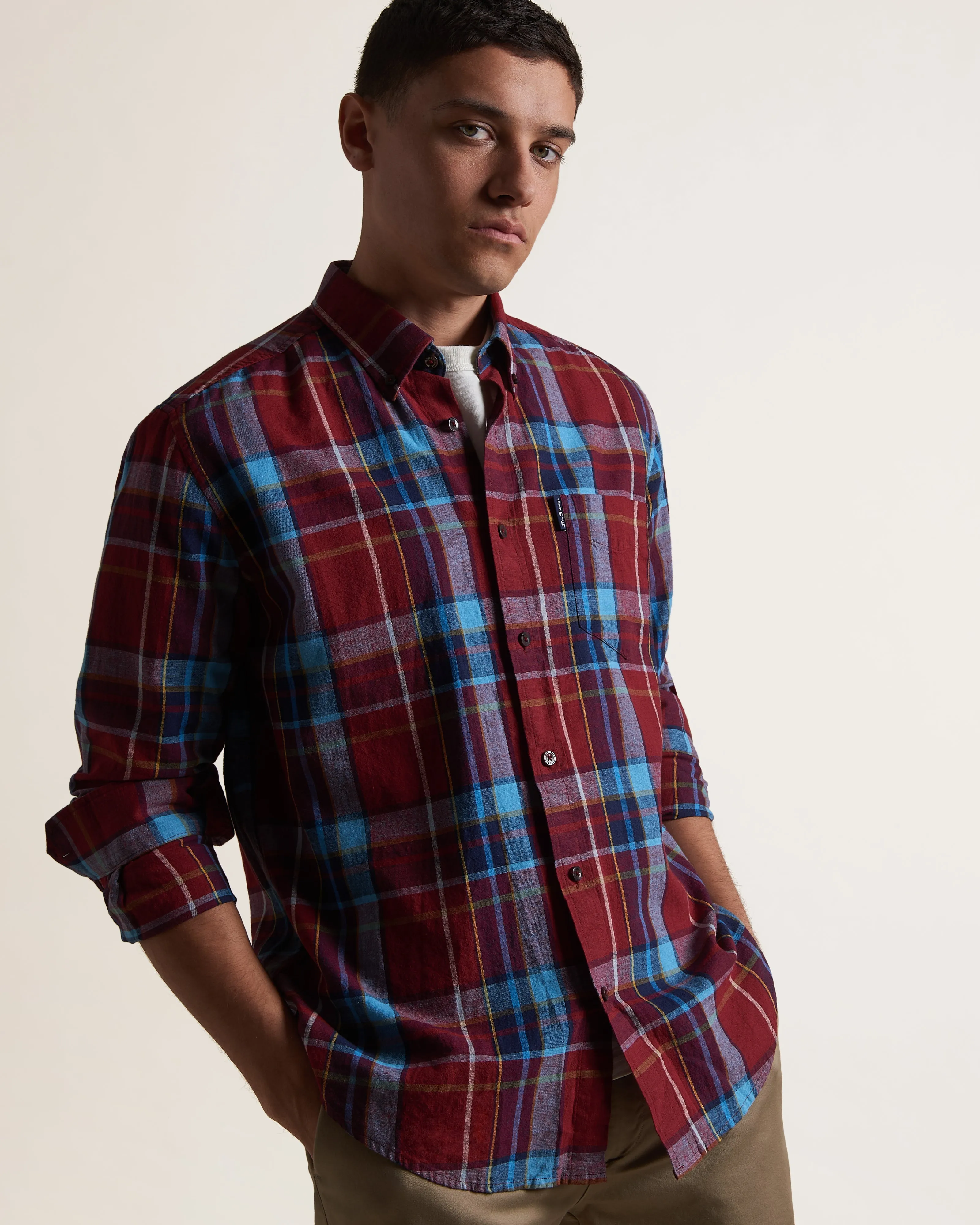 Madras Check Linen Blend Long-Sleeve Shirt sold by Ben Sherman product image thumbnail 3