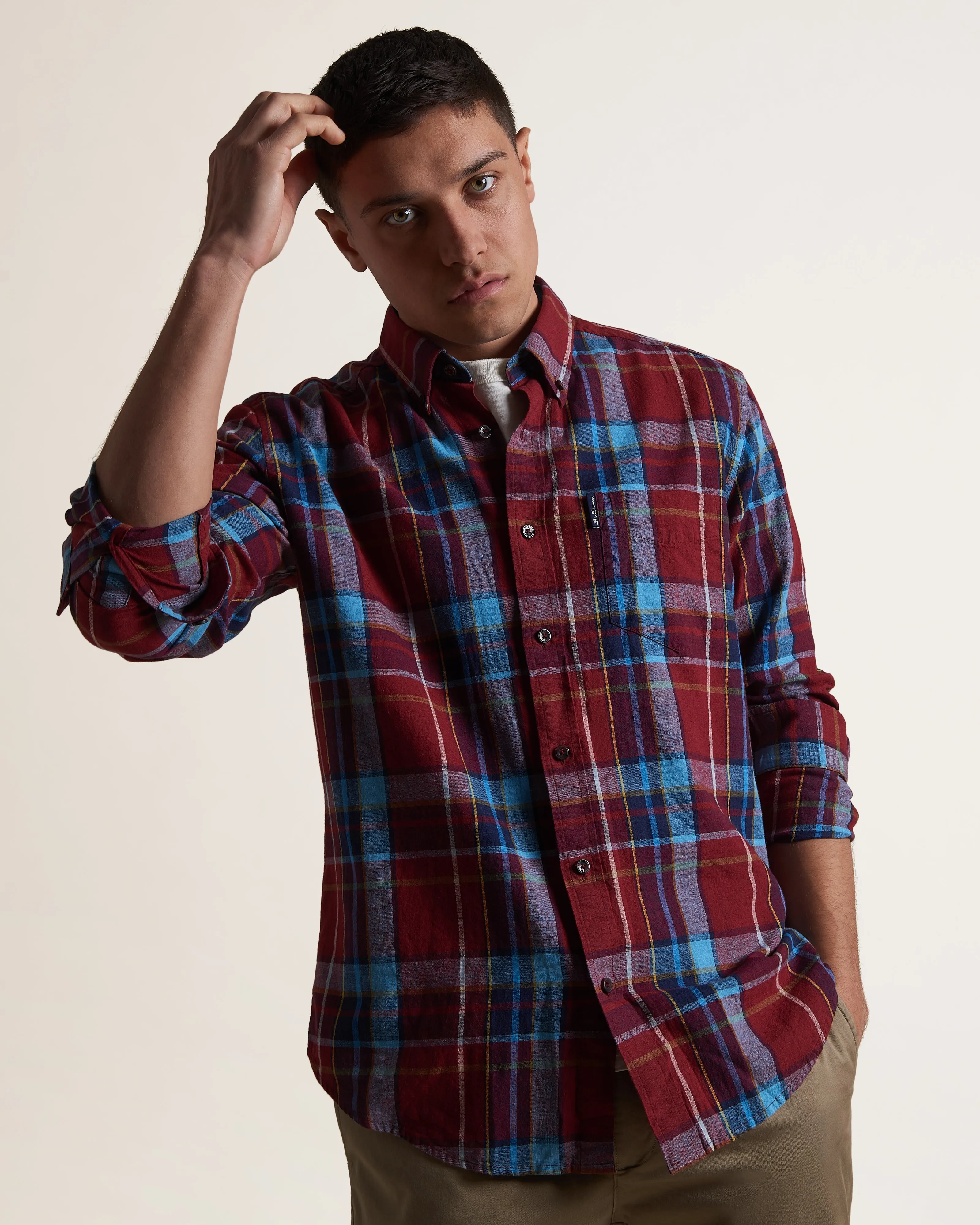 Madras Check Linen Blend Long-Sleeve Shirt sold by Ben Sherman product image thumbnail 4