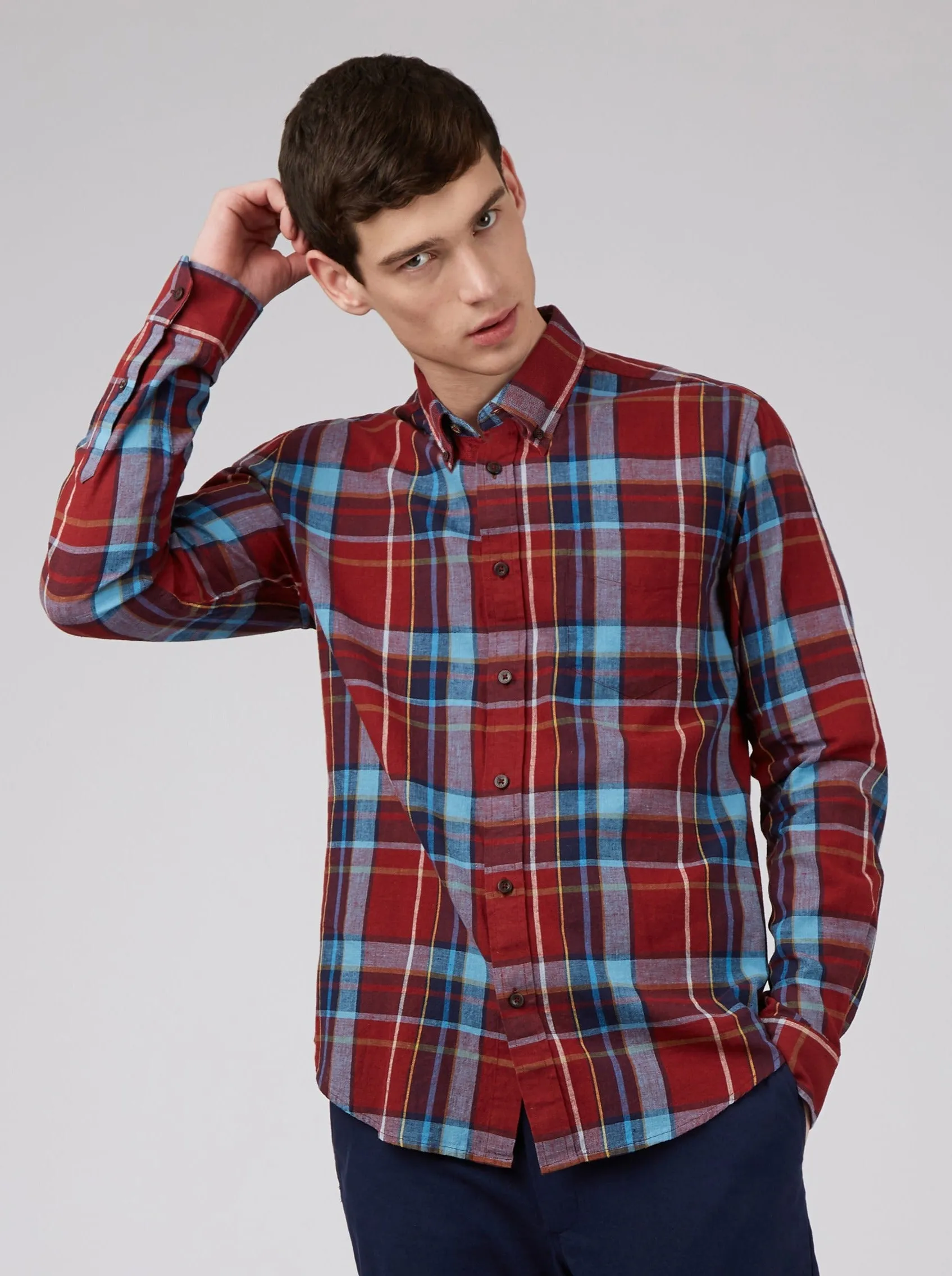 Madras Check Linen Blend Long-Sleeve Shirt sold by Ben Sherman