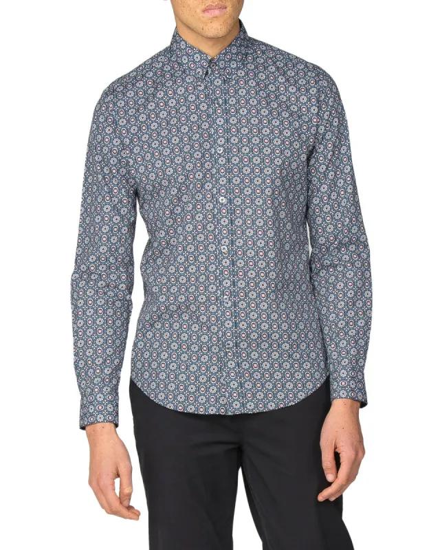Long-Sleeve Foulard Geo Shirt - Navy sold by Ben Sherman