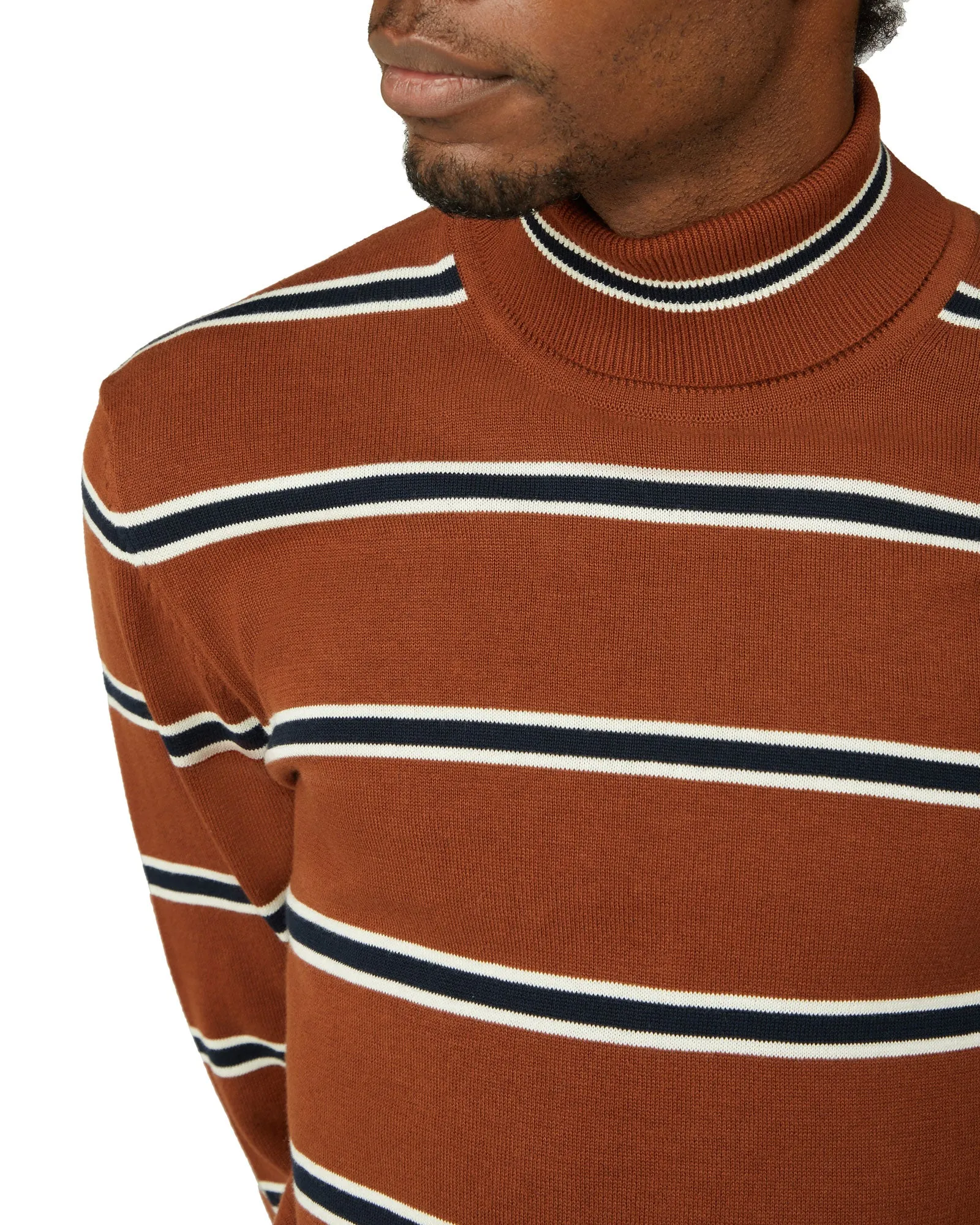 Stripe Roll Neck Sweater - Chestnut sold by Ben Sherman product image thumbnail 3