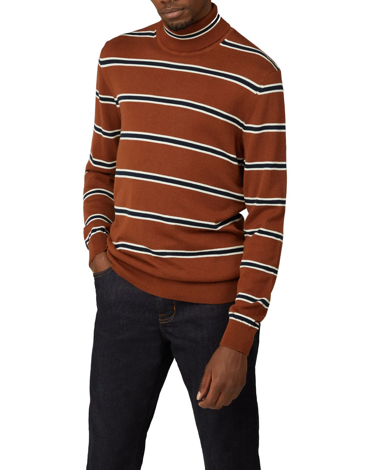 Stripe Roll Neck Sweater - Chestnut sold by Ben Sherman