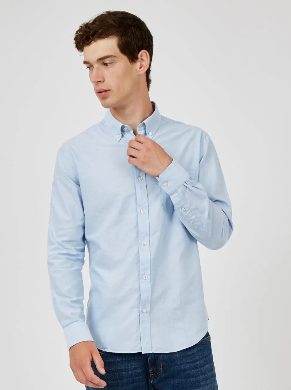 Signature Organic Long-Sleeve Oxford Shirt - Sky sold by Ben Sherman