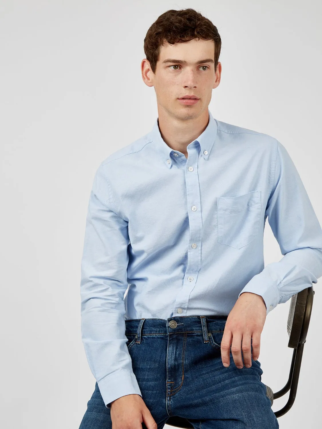 Signature Organic Long-Sleeve Oxford Shirt - Sky sold by Ben Sherman product image thumbnail 3