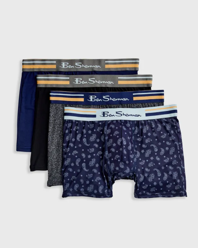 Men's 4-Pack Microfiber Boxer Briefs - Navy/Grey/Black sold by Ben Sherman