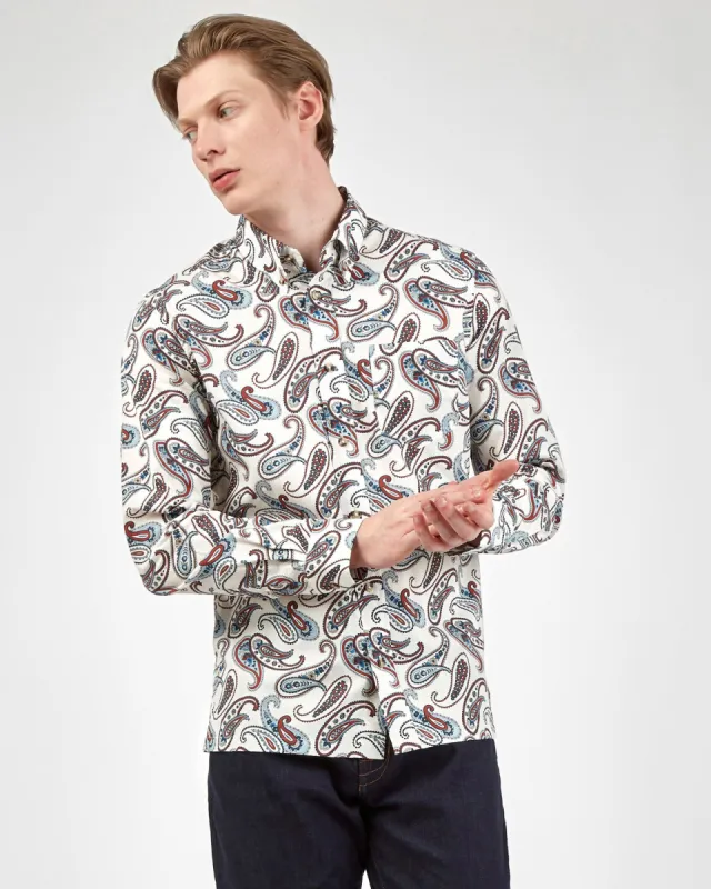 Long-Sleeve Large Paisley-Print Shirt - Ivory sold by Ben Sherman