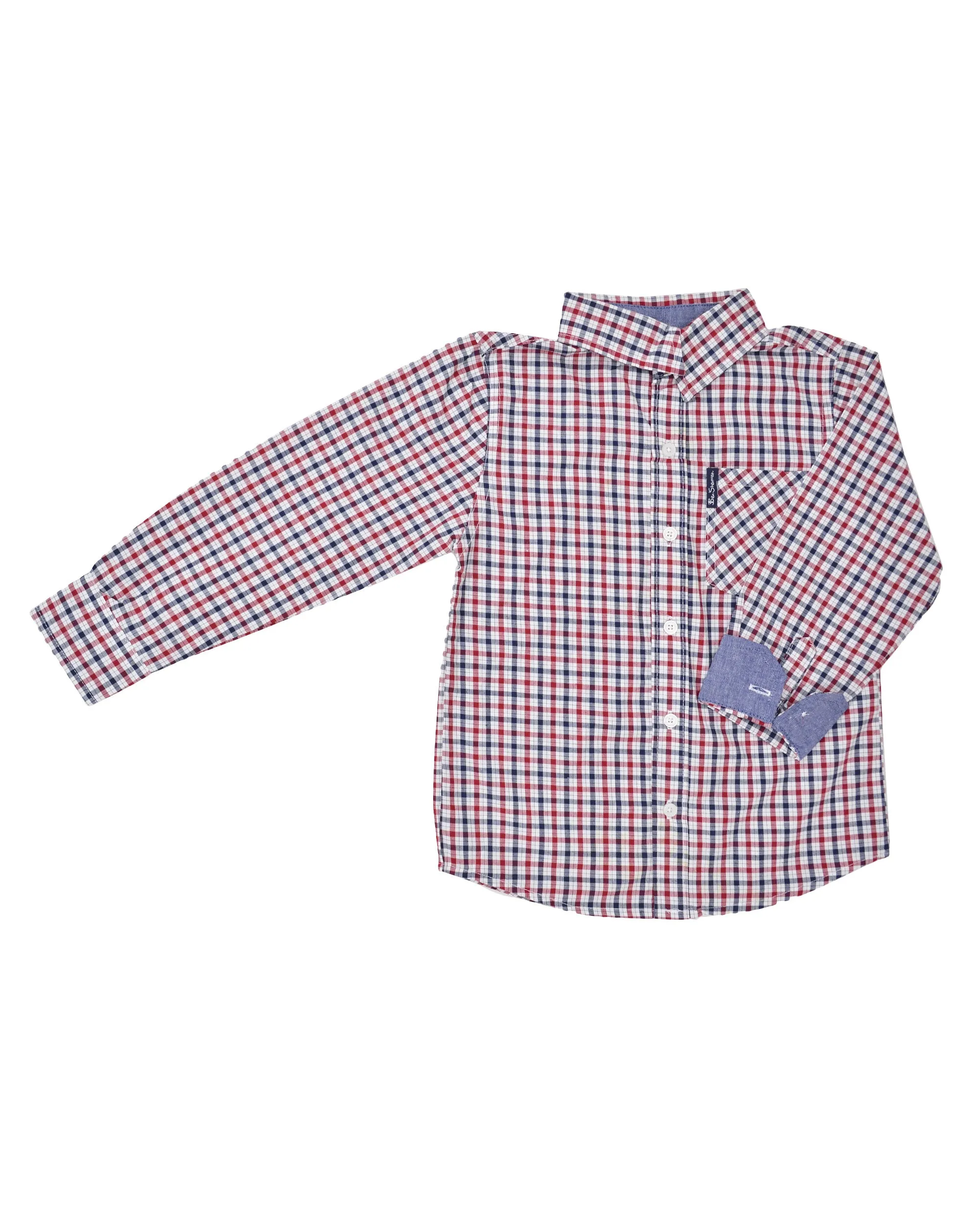 Boys' Red & Blue Gingham Plaid Yarn Dyed Shirt (Sizes 8-18) sold by Ben Sherman product image thumbnail 2