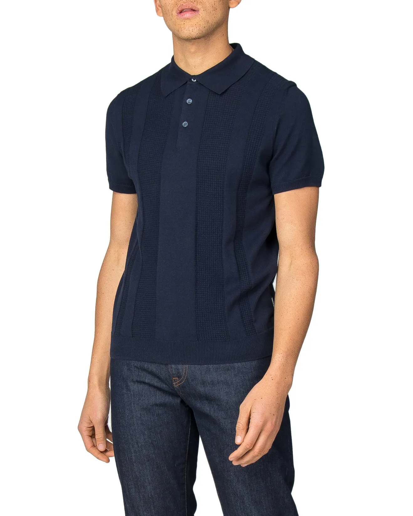 Textured Stripe Front Polo Shirt - Dark Navy sold by Ben Sherman