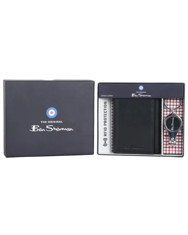 Sheepskin Leather Trifold Wallet & Nail Clipper/Bottle Opener Set - Black made by Heritage