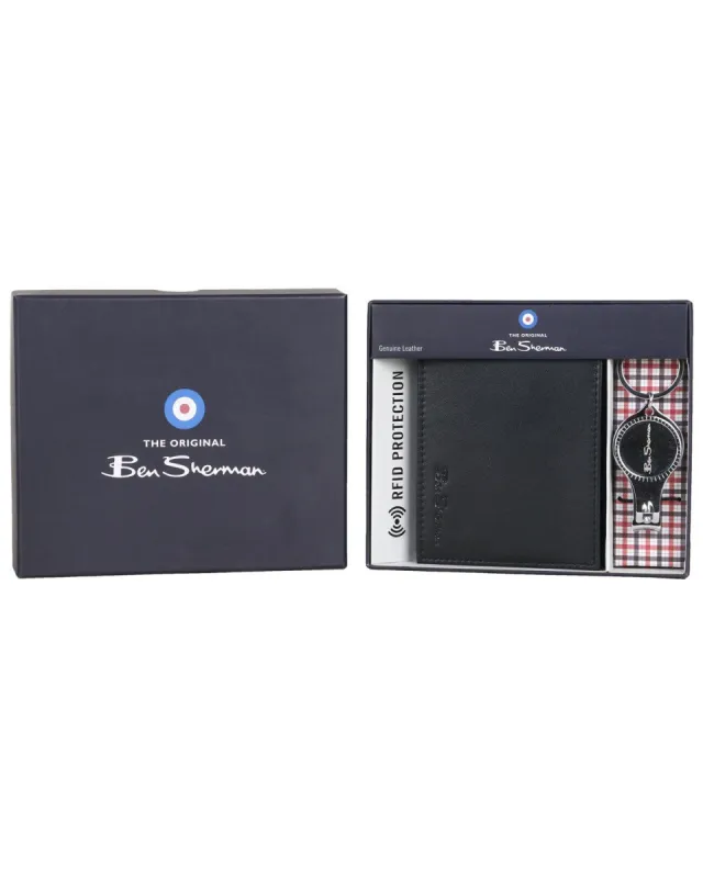 Sheepskin Leather Bifold Wallet & Nail Clipper/Bottle Opener Set - Black sold by Ben Sherman