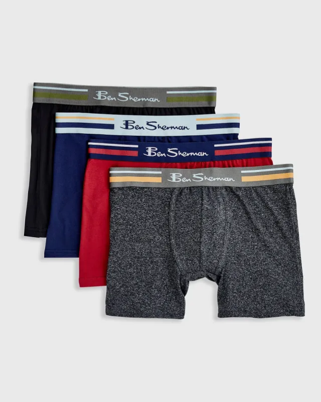 Men's 4-Pack Microfiber Boxer Briefs - Black/Red/Grey/Blue sold by Ben Sherman