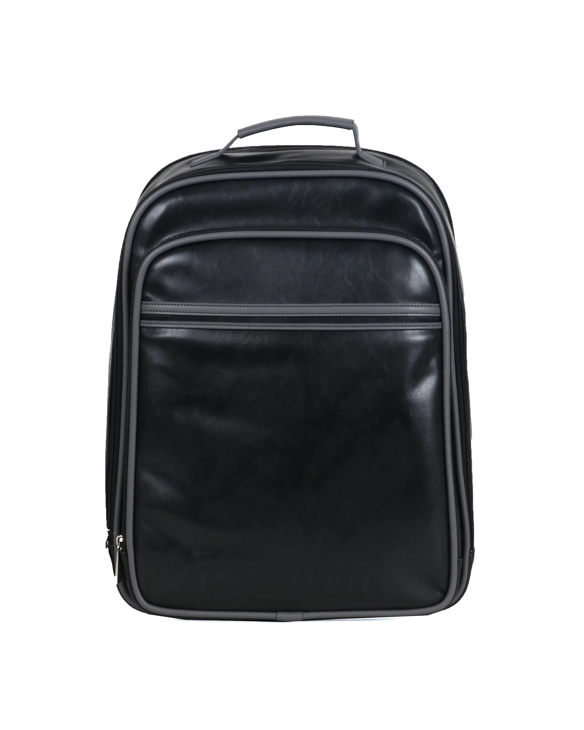 Faux Leather Dual-Compartment 15" Laptop Backpack - Black/Charcoal sold by Ben Sherman