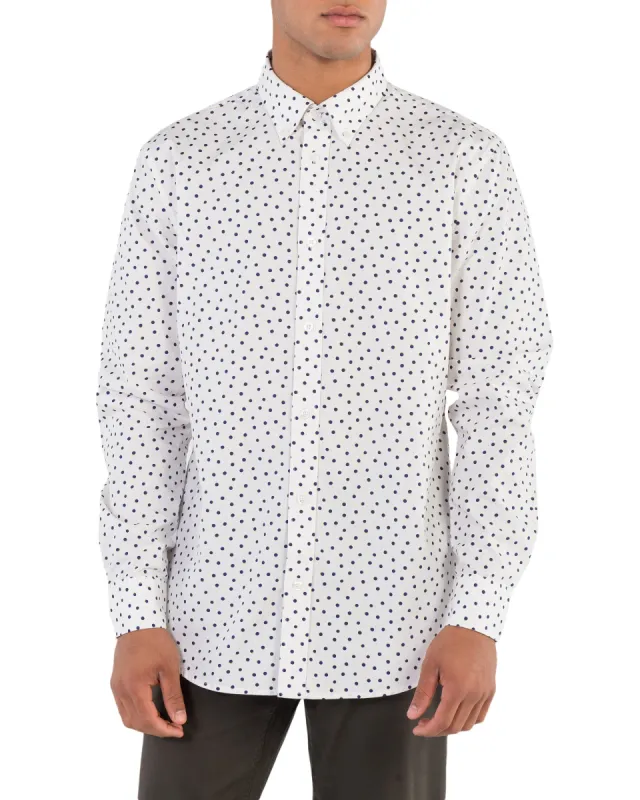 Long-Sleeve Shadow Spot Print Shirt - Snow White sold by Ben Sherman