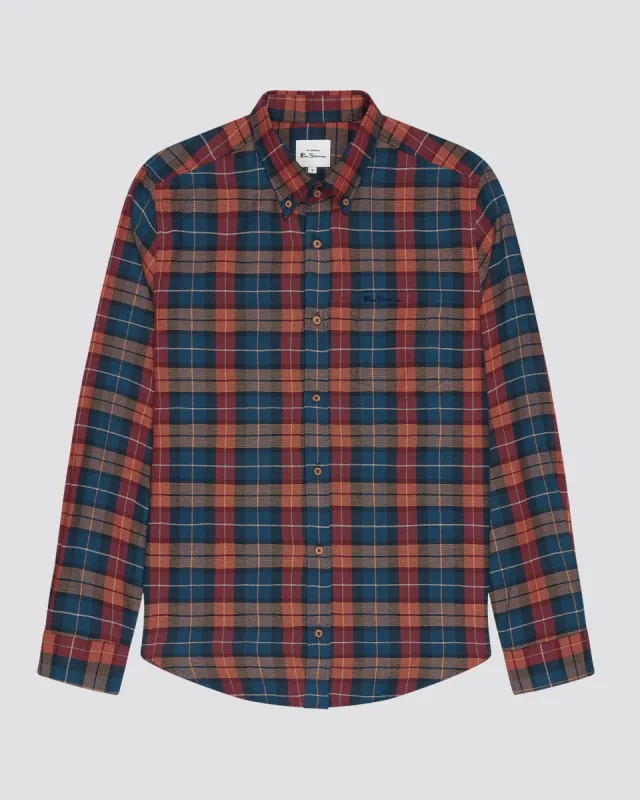 Long-Sleeve Striped Check Shirt - Camel sold by Ben Sherman