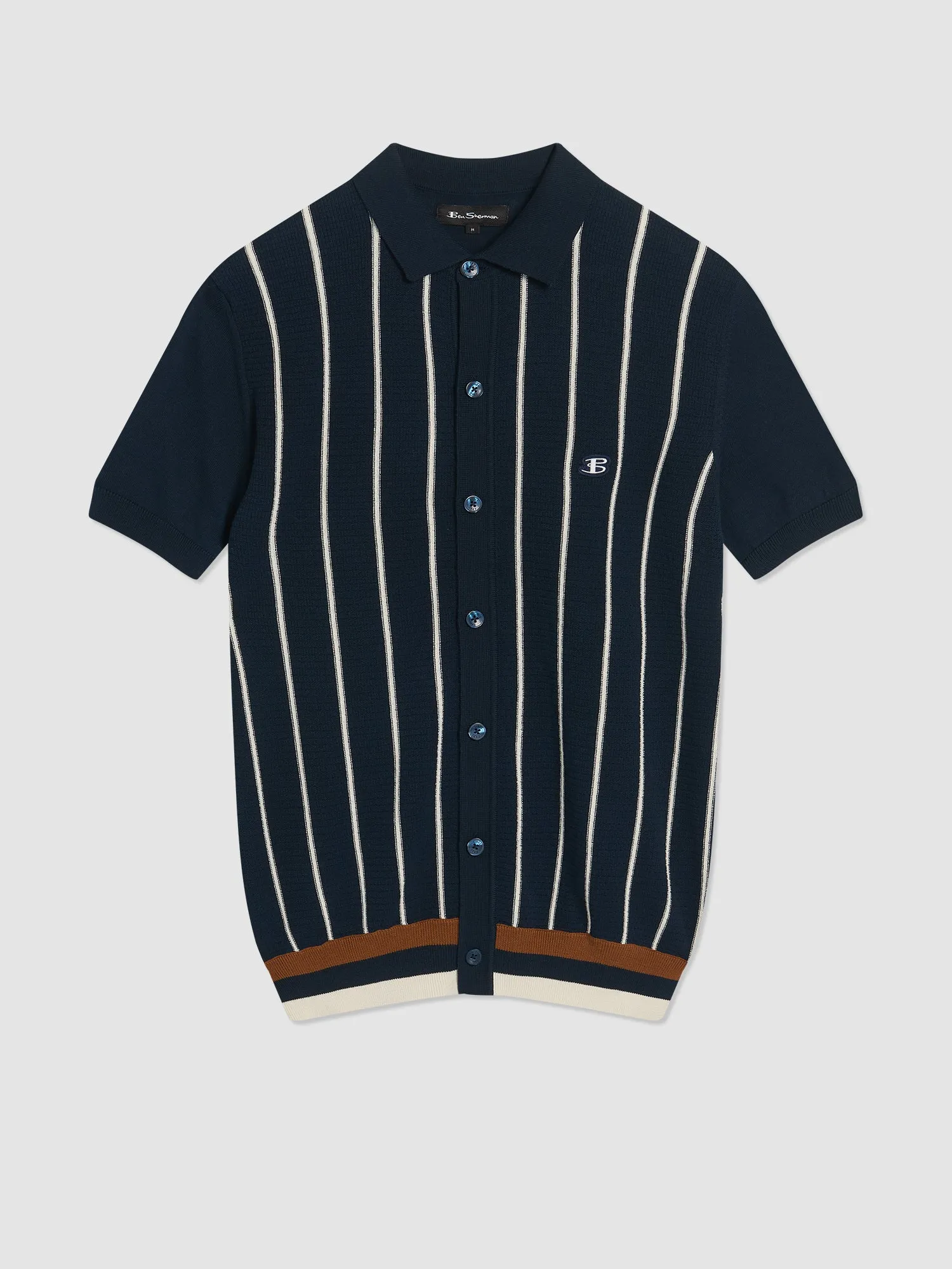 B by Ben Sherman Striped Button-Down Knit Polo - Navy sold by Ben Sherman product image thumbnail 3