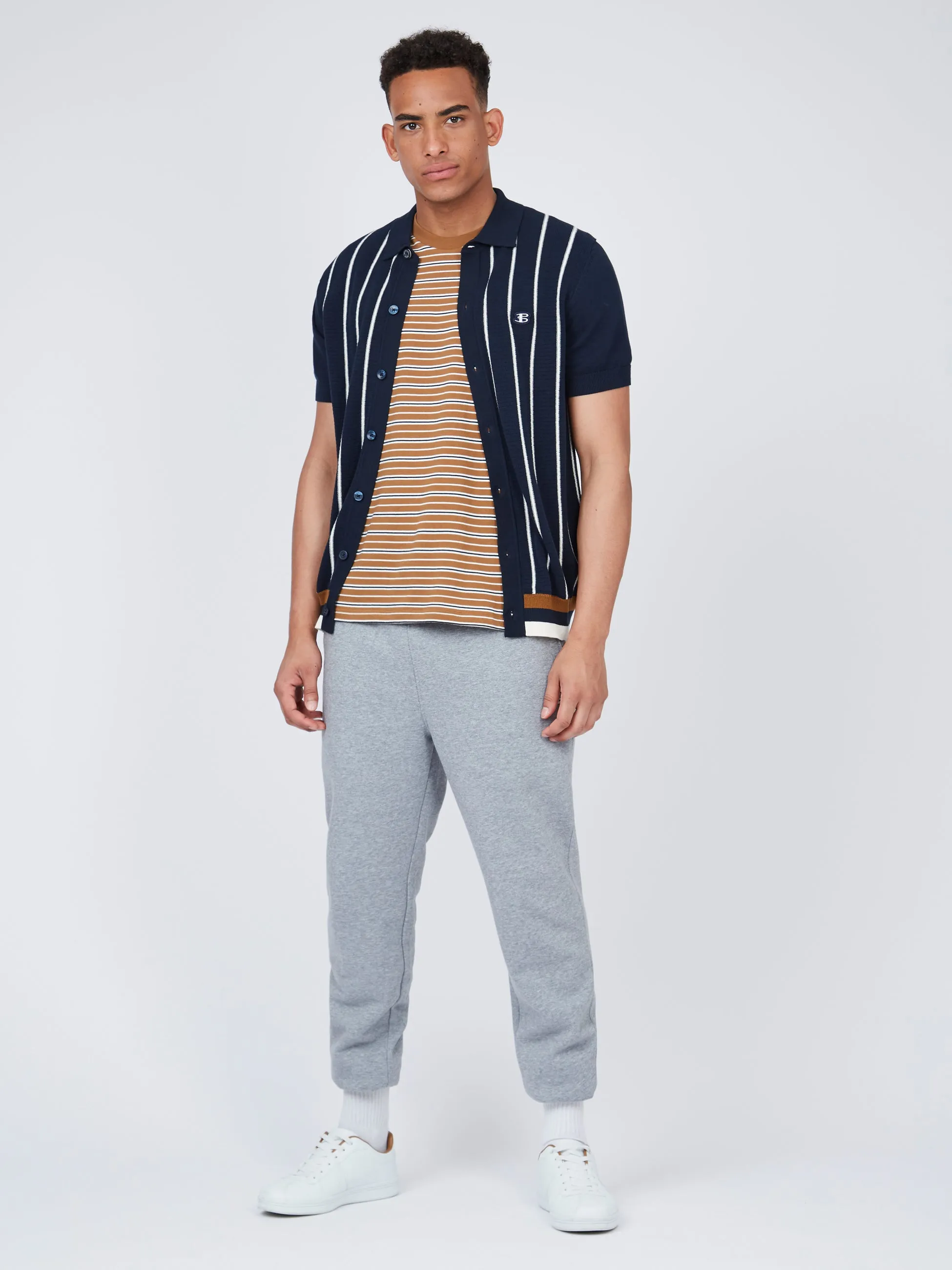 B by Ben Sherman Striped Button-Down Knit Polo - Navy sold by Ben Sherman product image thumbnail 2