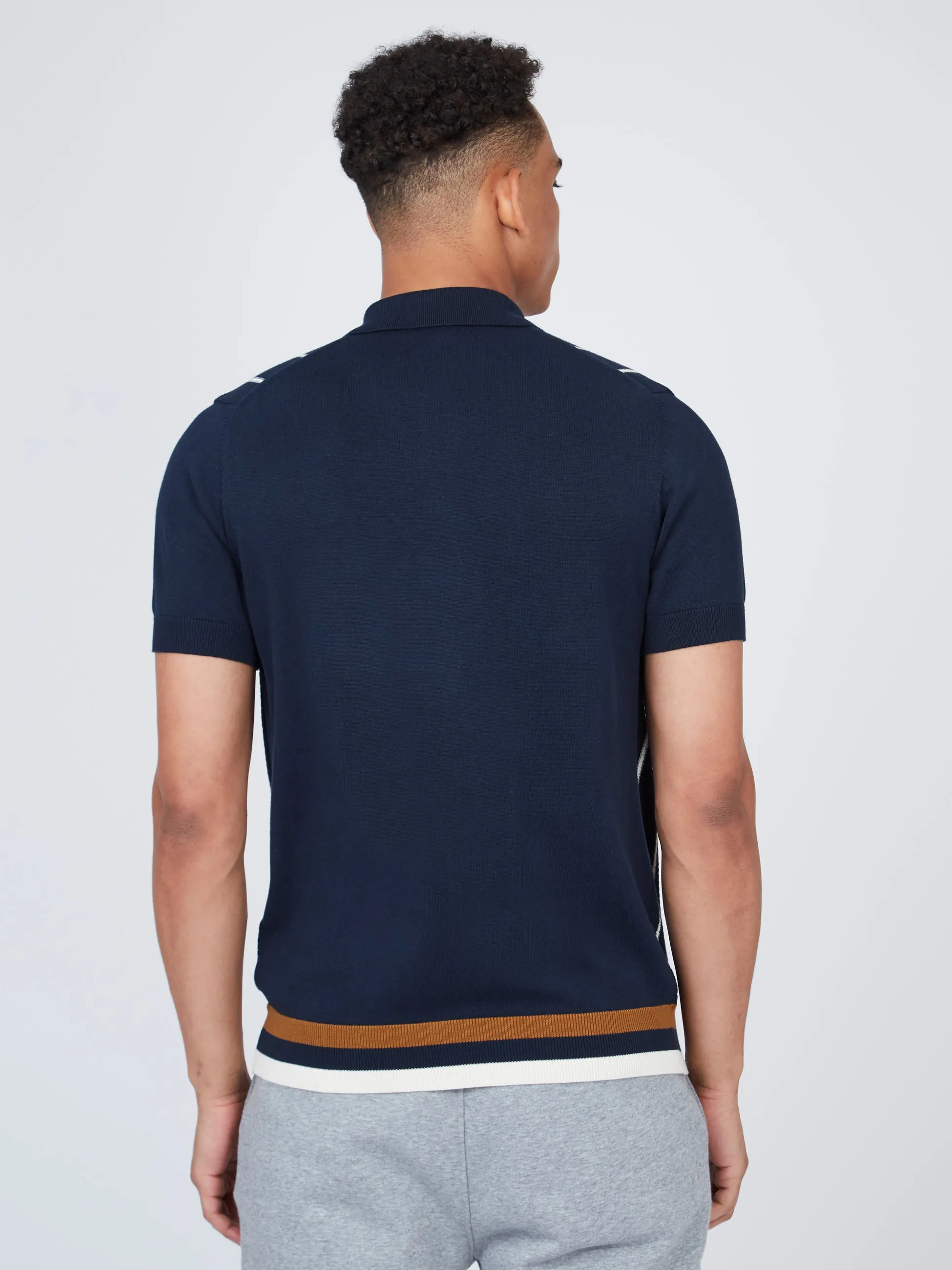 B by Ben Sherman Striped Button-Down Knit Polo - Navy sold by Ben Sherman product image thumbnail 4