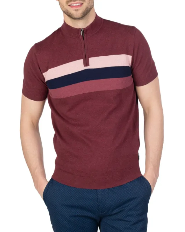 Zip Turtleneck Knit Polo Shirt - Wine sold by Ben Sherman